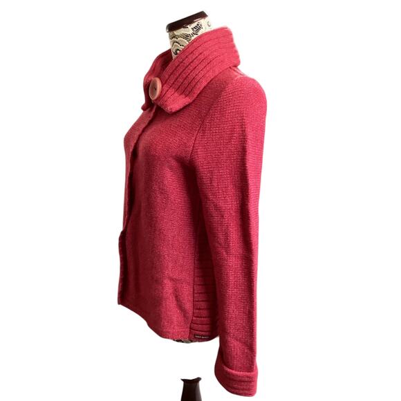 Saint James wool blend magnetic closure ribbed knit cardigan M red pink France - Picture 2 of 9